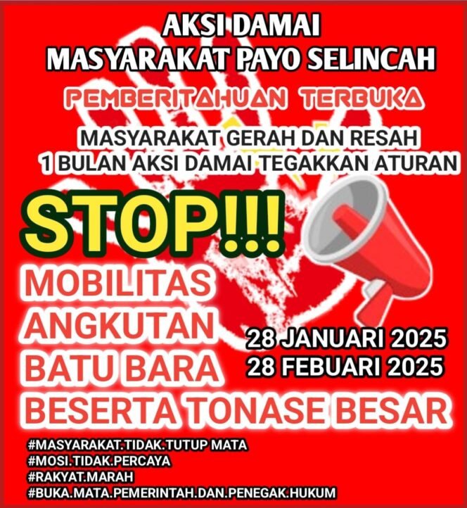 
					Akibat Pemda Dan APH Tutup Mata, Masyarakat Selincah Akan Lakukan Aksi Nobar Truk Batu Bara, Mengundang Instansi Mahasiswa Serta Media Online Provinsi Jambi