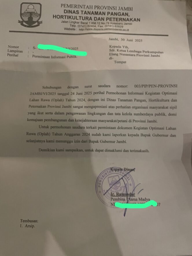 
					DTPHP Provinsi Jambi Tunda Berikan Informasi Oplah 2024: Elang Nusantara Ajukan Keberatan Resmi