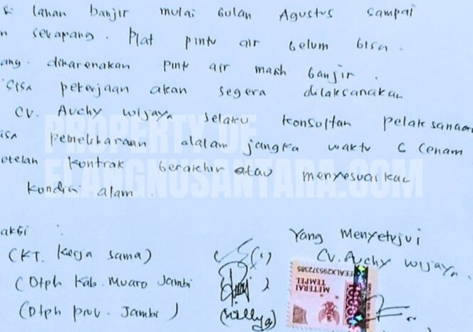 
					Dugaan Ketidaksesuaian Pelaksanaan Proyek OPLAH 2024 di Muaro Jambi: Tanda Tangan di Atas Materai Terbalik?