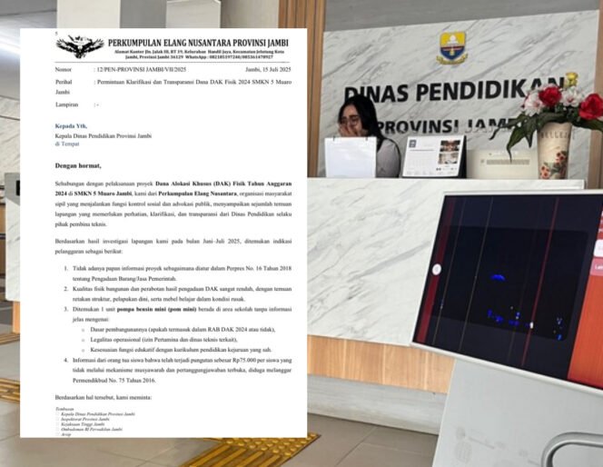 
					Perkumpulan Elang Nusantara Resmi Layangkan Surat Permintaan Klarifikasi dan Transparansi DAK Fisik 2024 SMKN 5 Muaro Jambi