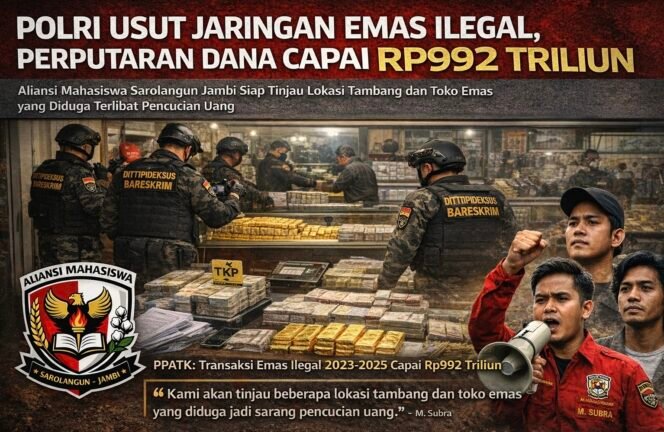 
					Mabes Polri Bongkar TPPU Emas Ilegal 24,8 T: AMS Jambi Telah Kantongi Identitas Pengepul dan Dugaan Belasan Toko Emas di Sarolangun Terlibat!