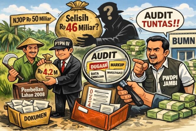 
					Dugaan Selisih Rp46,4 Miliar, PWDPI Jambi Dorong Audit BPK dan SPI atas Pembelian Lahan PTPN IV Regional 4