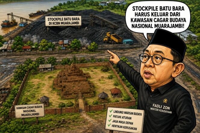 
					Menbud Fadli Zon Tegaskan Stockpile Batu Bara Harus Keluar dari Kawasan Cagar Budaya Nasional Muarajambi