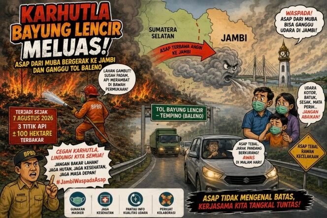 
					Karhutla Bayung Lencir Meluas, Asap Berpotensi Masuk Jambi dan Ganggu Tol Baleno