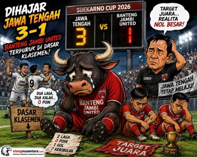 
					Dihajar Jawa Tengah 3-1 di Laga Kedua, Banteng Jambi United Terpuruk ke Dasar Klasemen